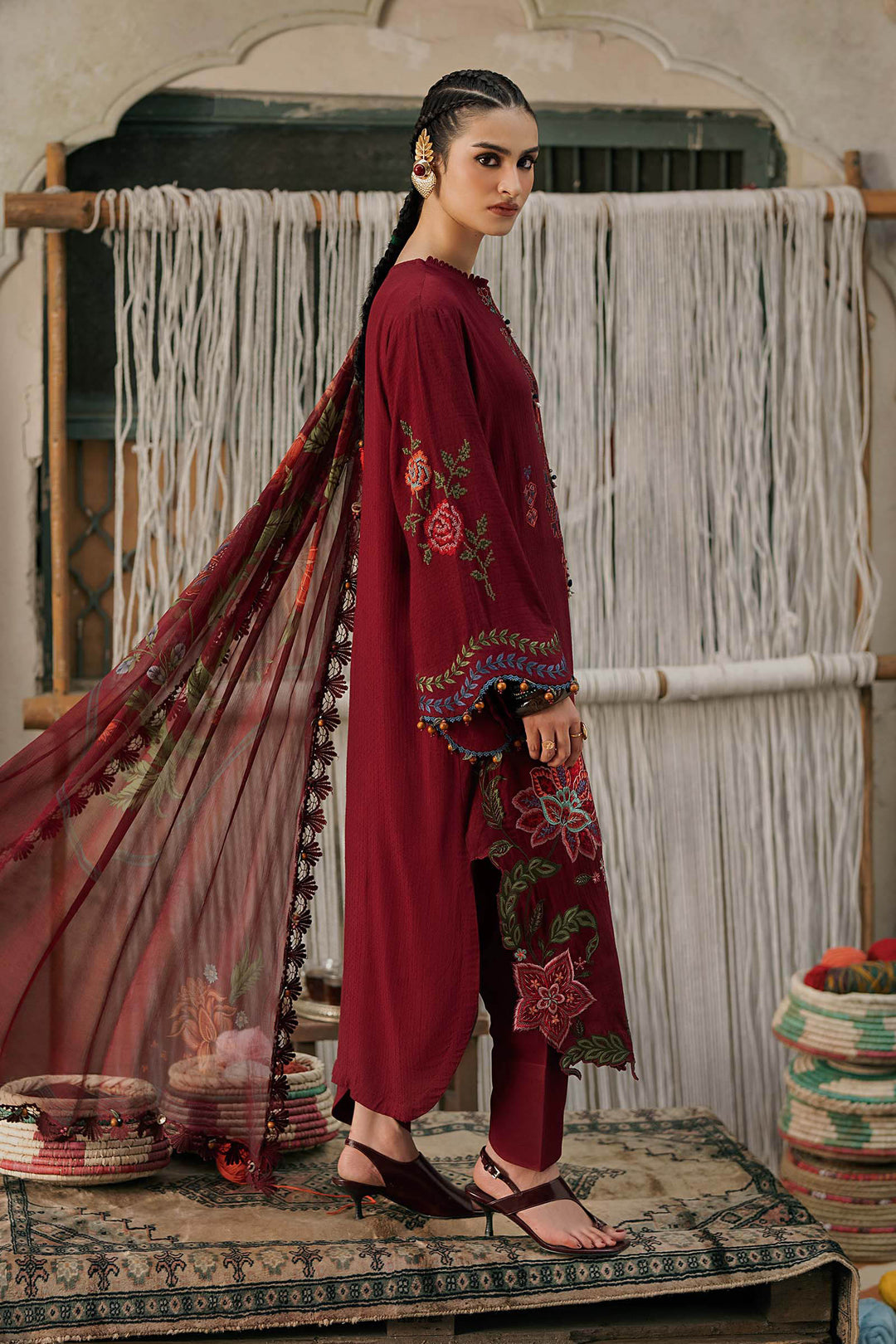 Maria B M.Prints 10A maroon dobby linen unstitched suit – view 3