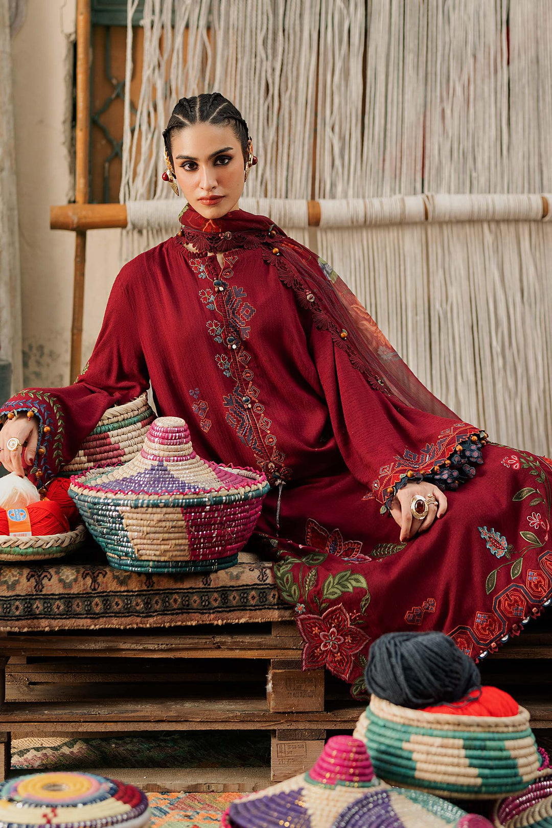 Maria B M.Prints 10A maroon dobby linen unstitched suit – view 4