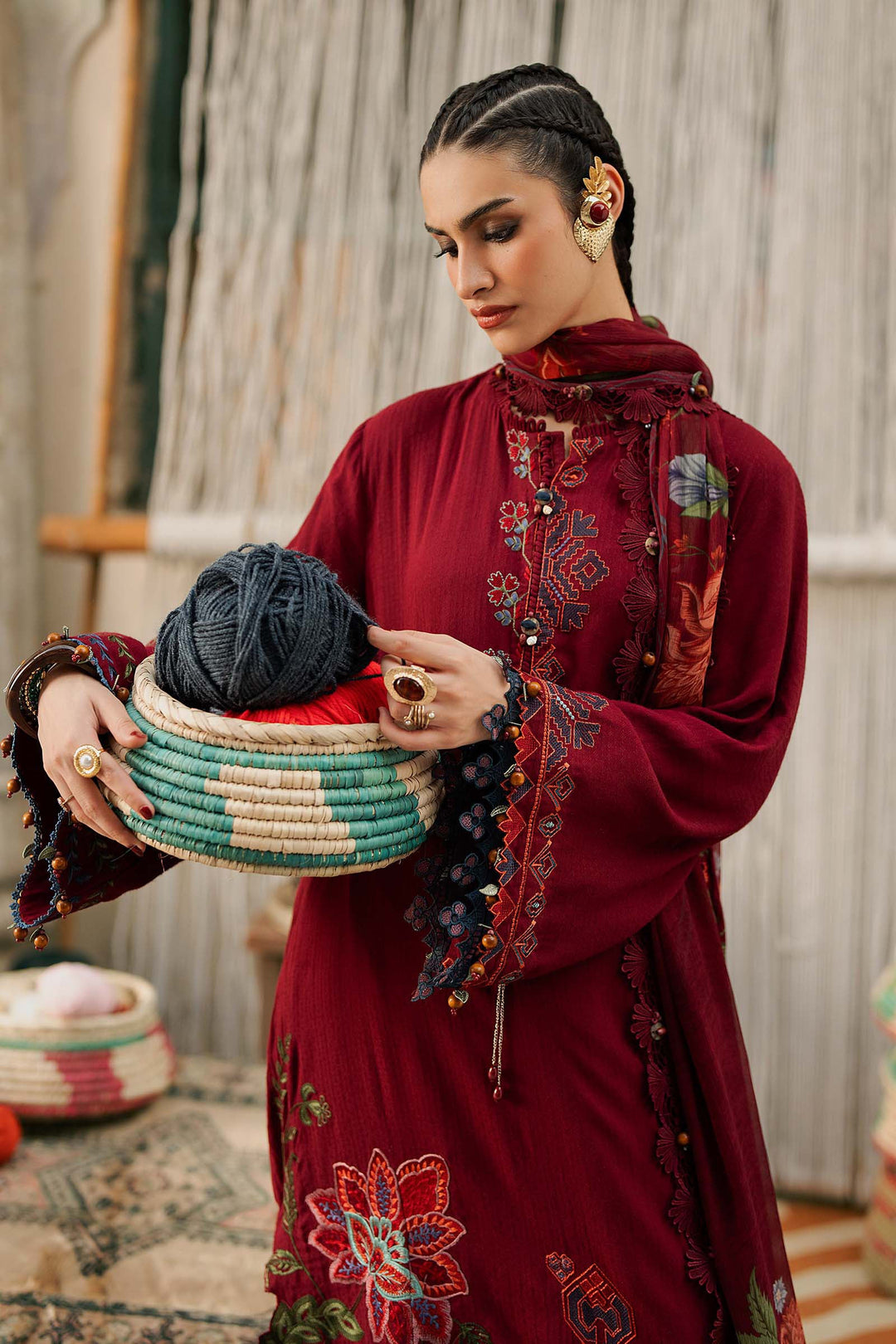 Maria B M.Prints 10A maroon dobby linen unstitched suit – view 5