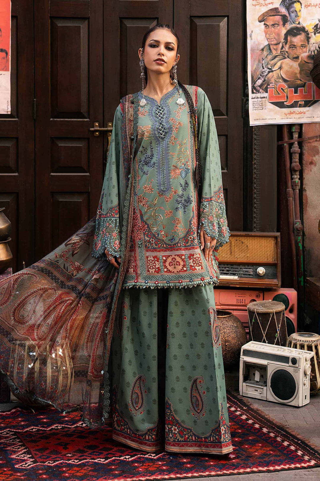 Maria B M.Prints 2A sea green cambric unstitched suit – view 2