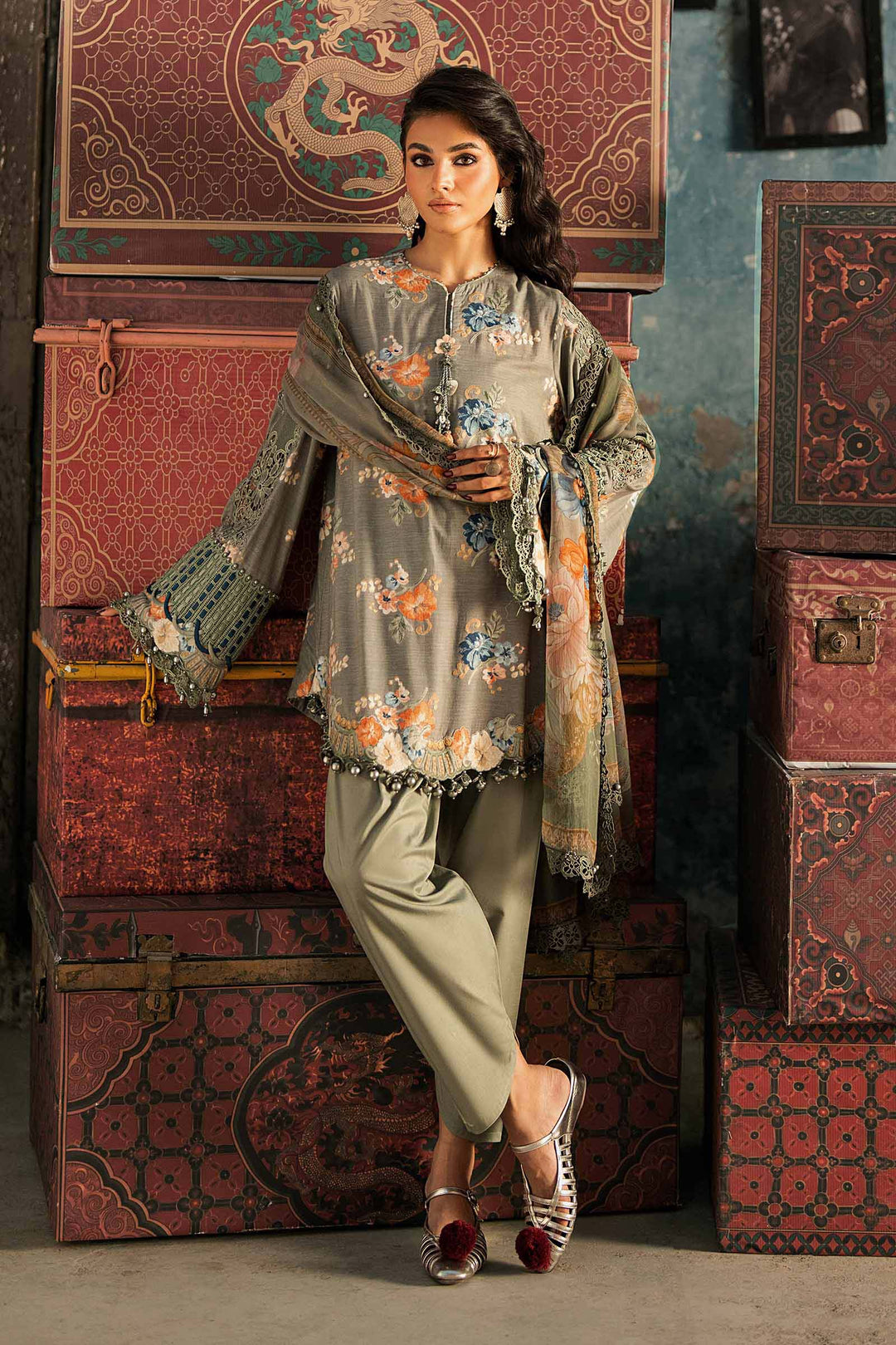 Maria B M.Prints 3A sage green cambric unstitched suit – view 1