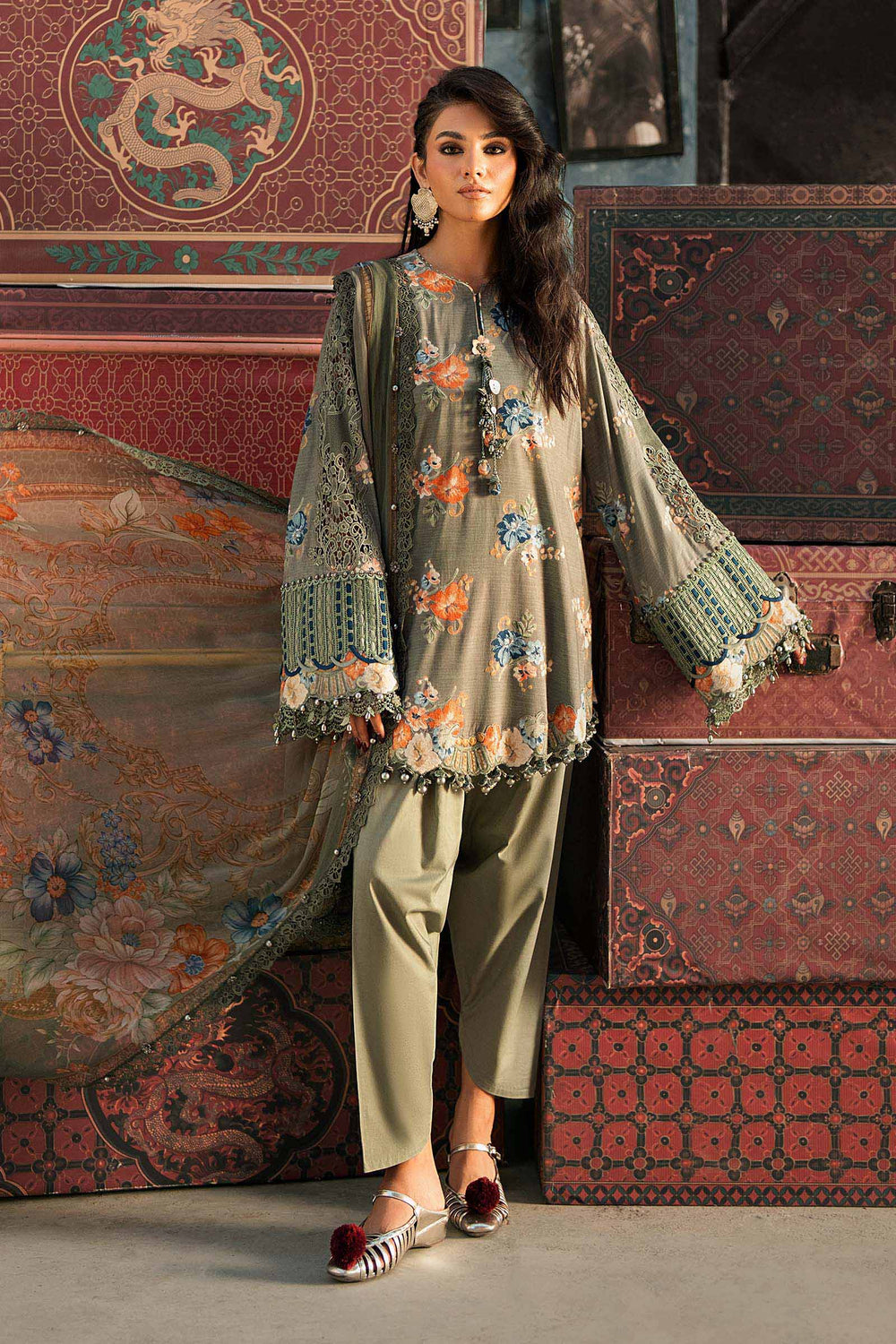 Maria B M.Prints 3A sage green cambric unstitched suit – view 2