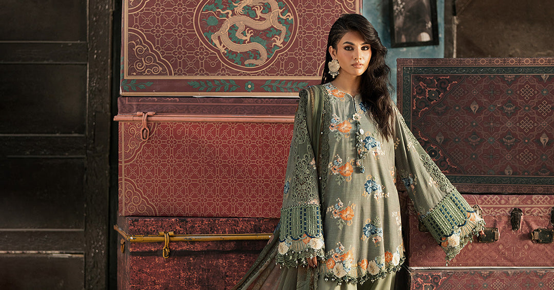 Maria B M.Prints 3A sage green cambric unstitched suit – view 5