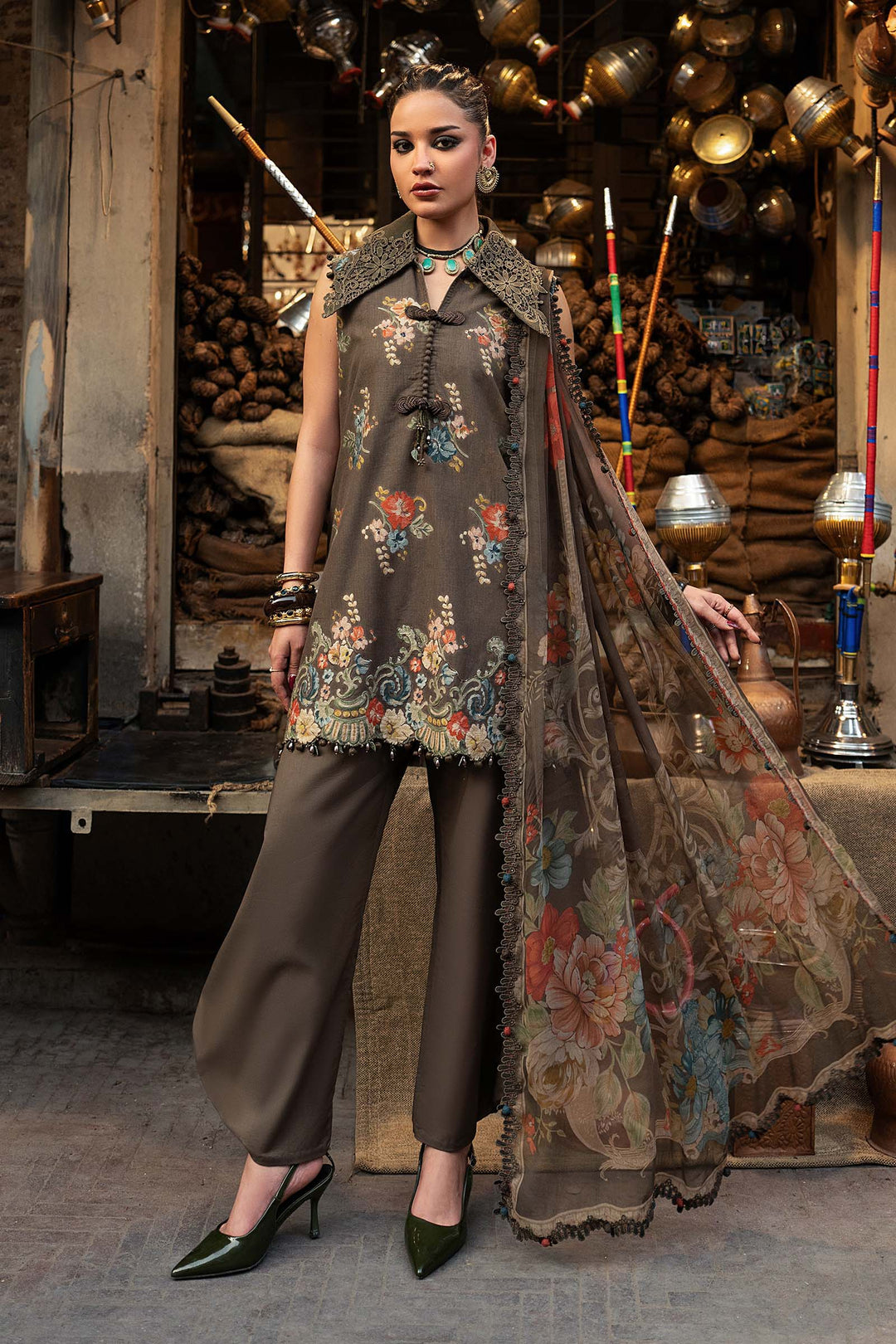 Maria B M.Prints 3B brown cambric unstitched suit – view 3