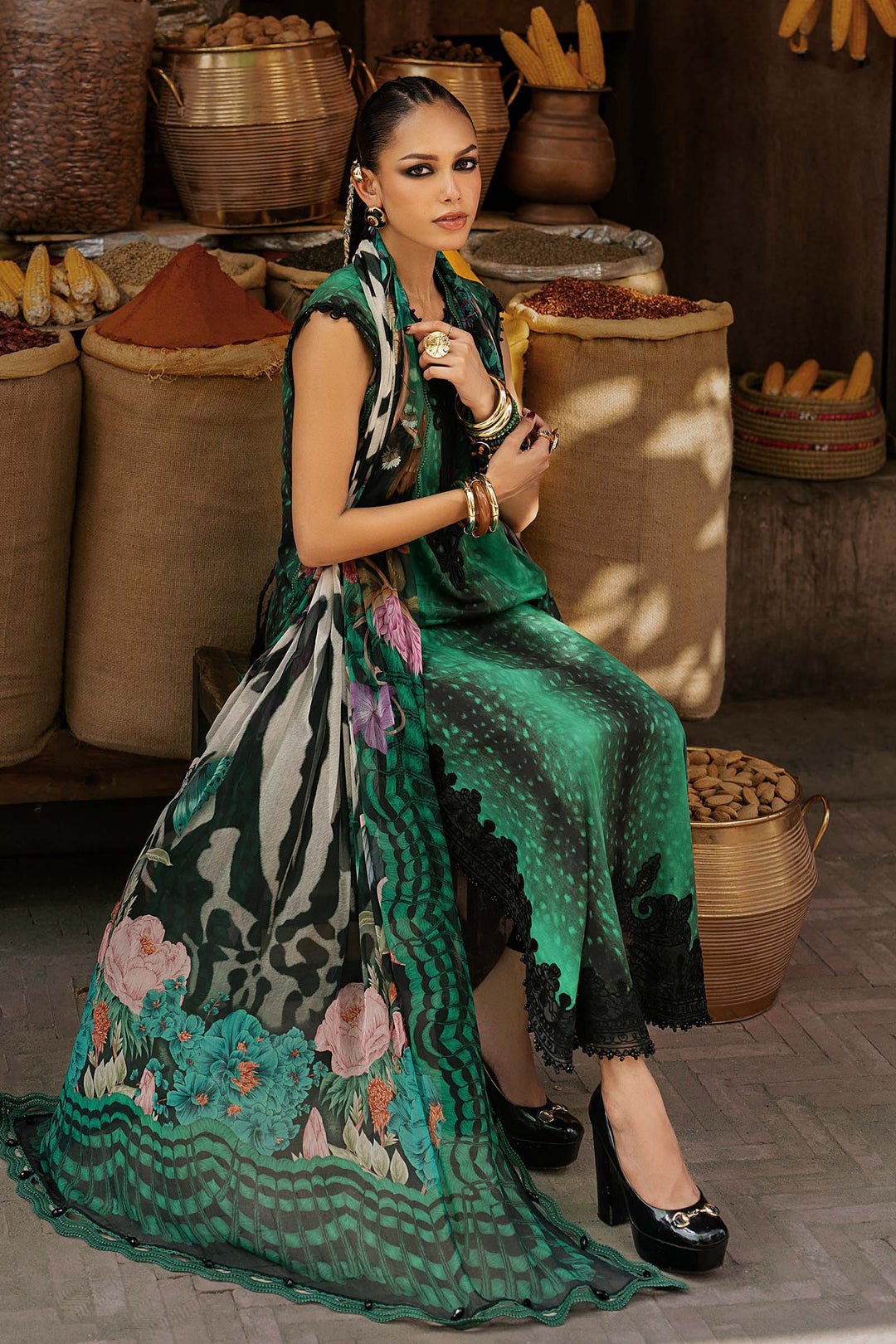 Maria B M.Prints 5A green linen unstitched suit – view 1