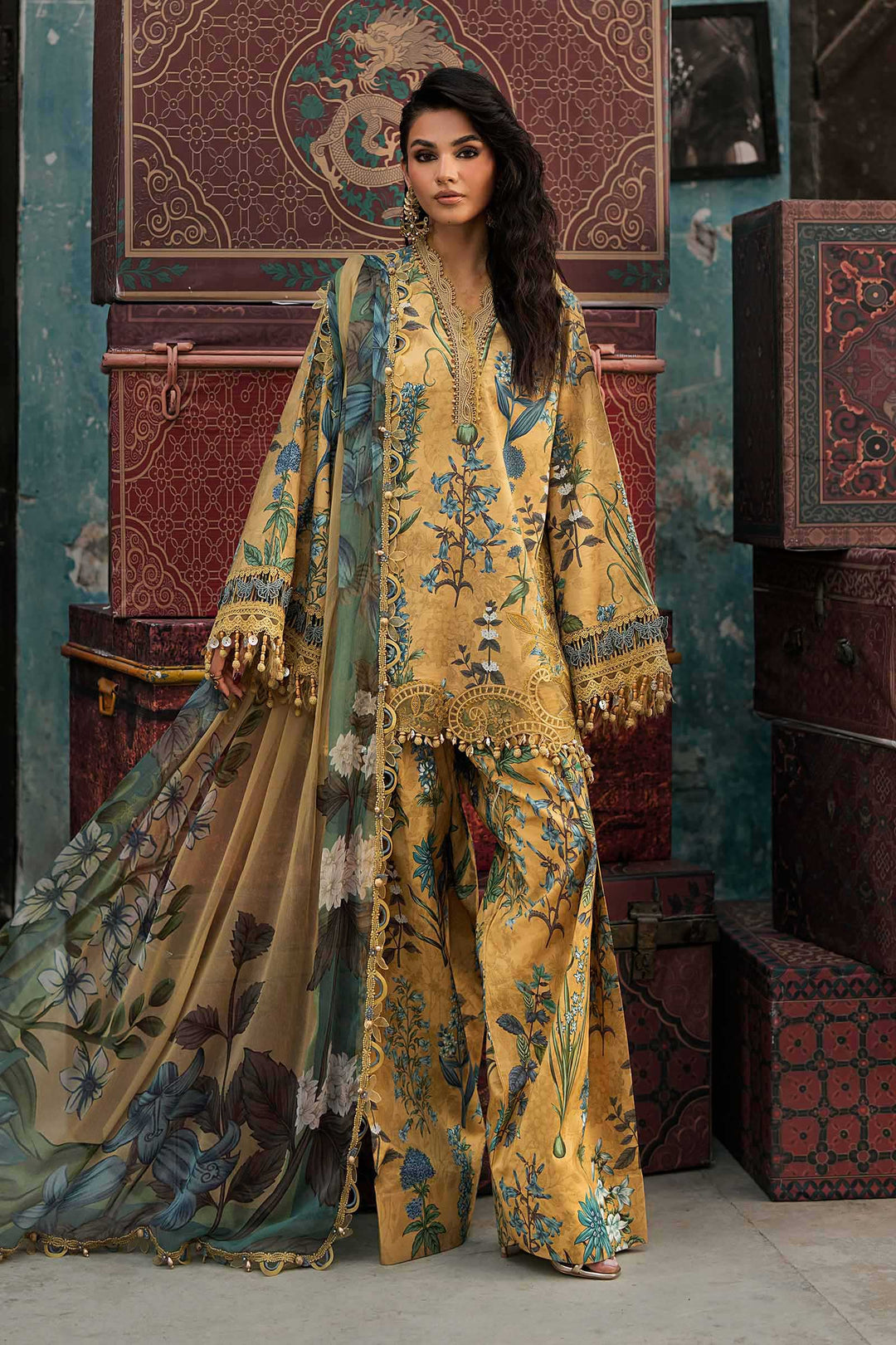 Maria B M.Prints 6A mustard cambric unstitched suit – view 2