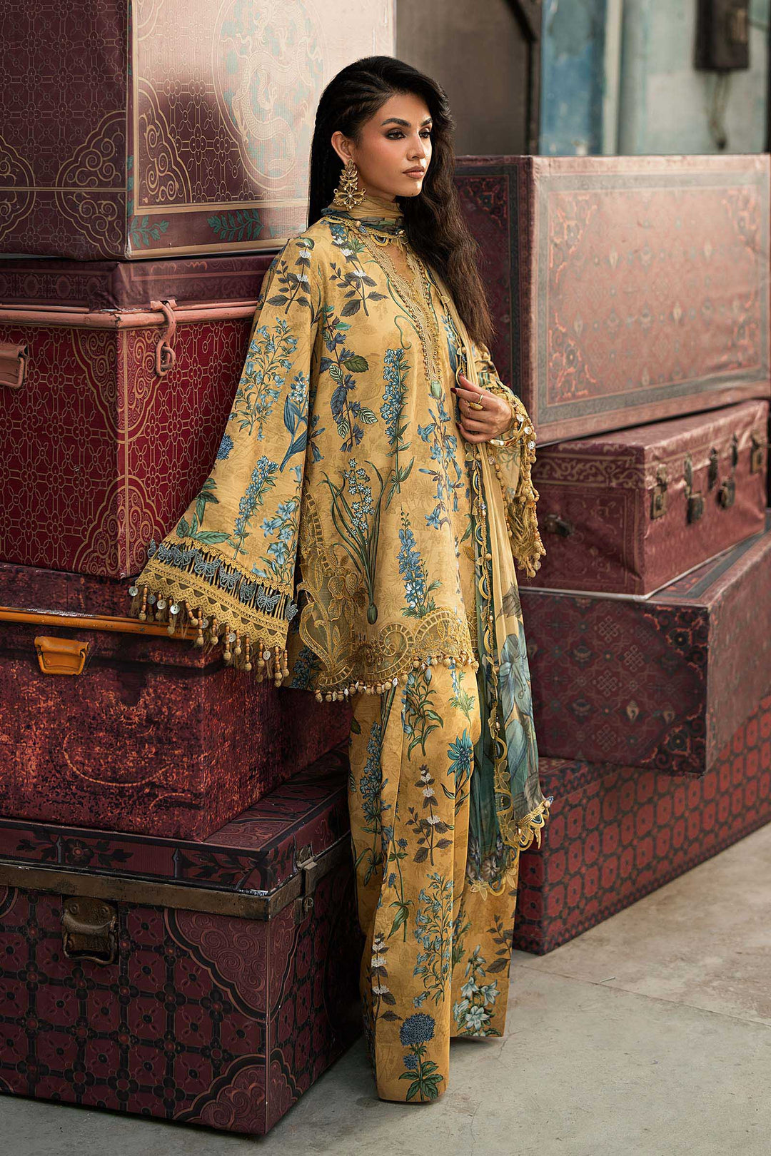 Maria B M.Prints 6A mustard cambric unstitched suit – view 3