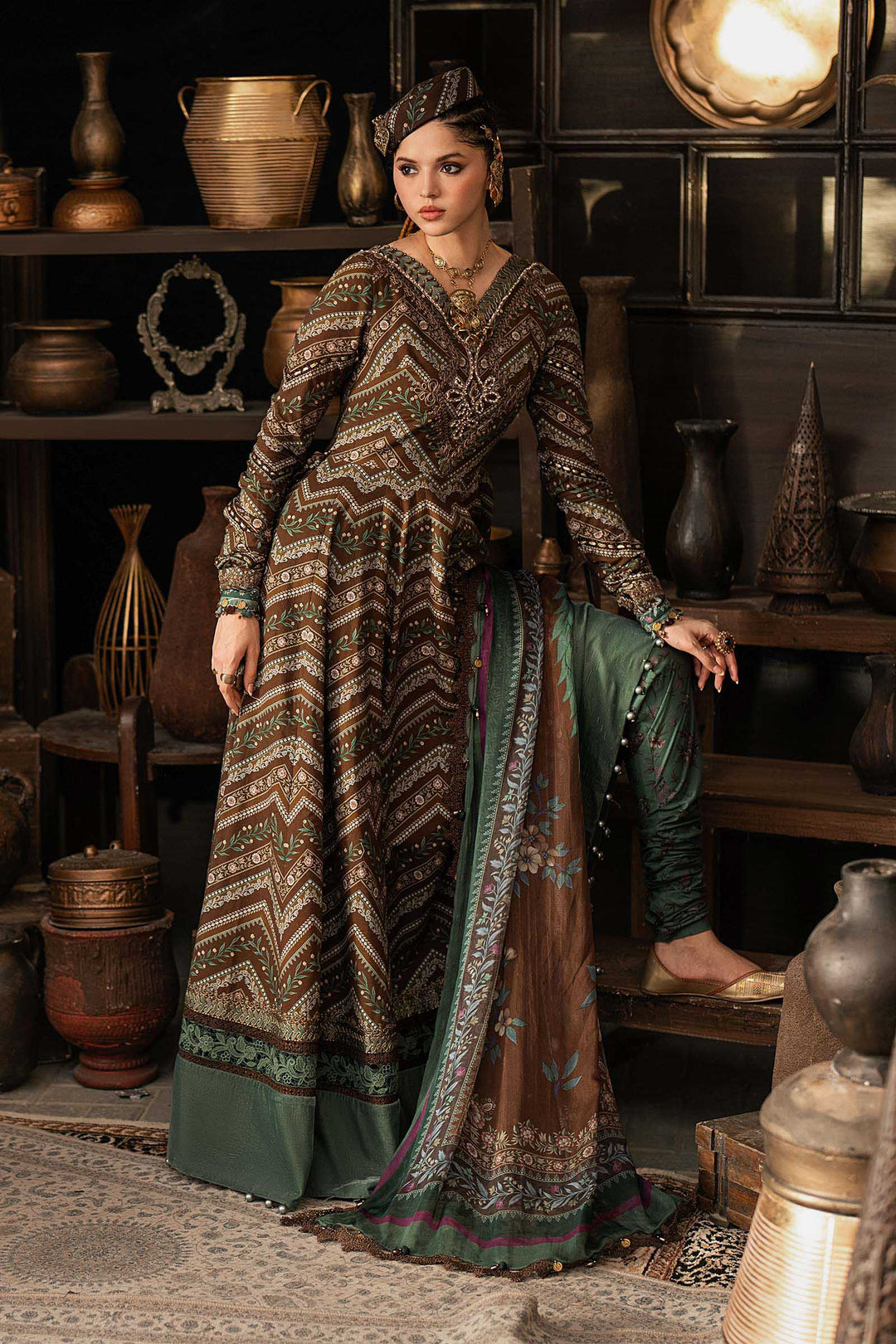 Maria B M.Prints 7A brown cambric unstitched anarkali suit – view 1