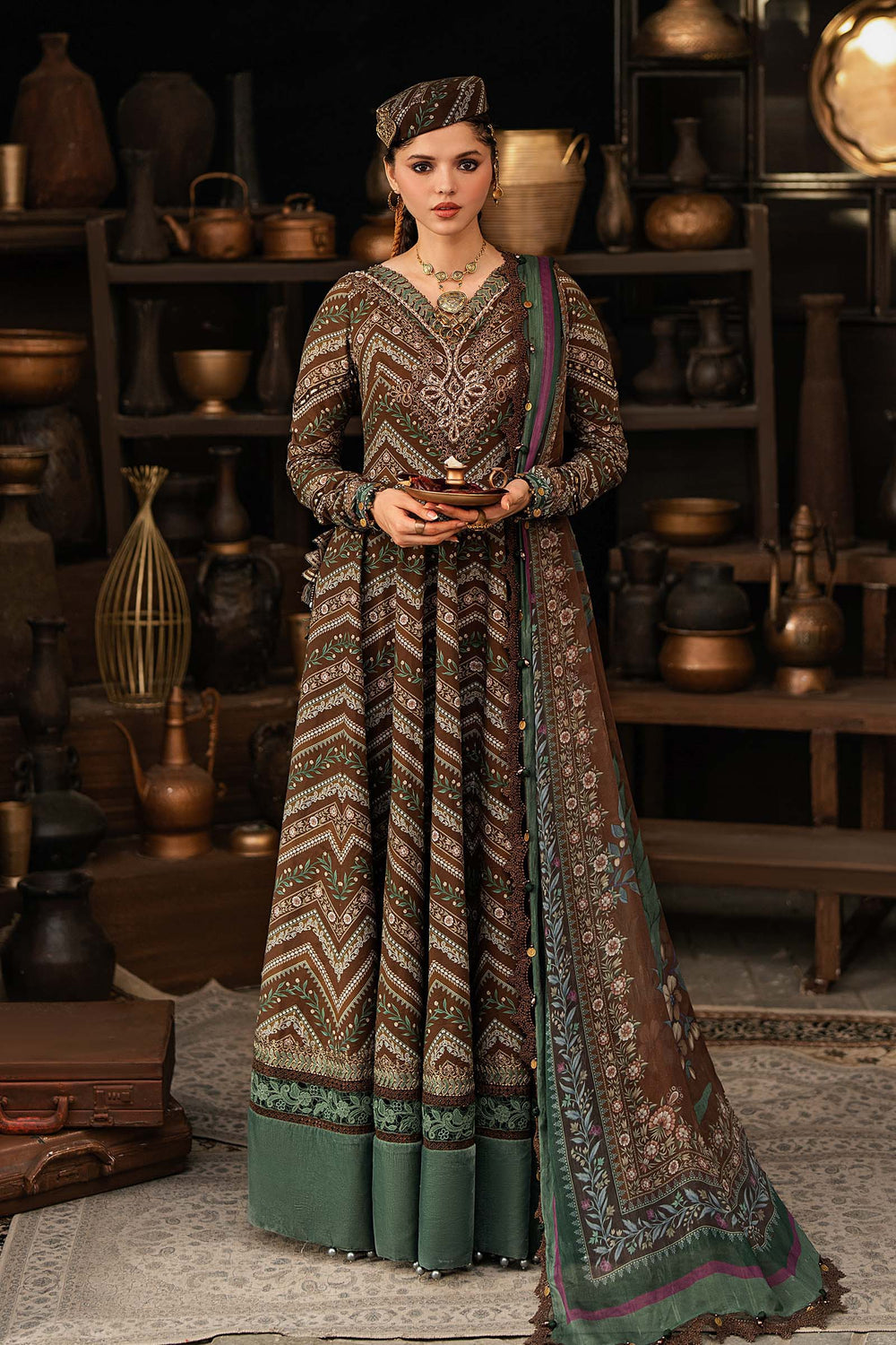 Maria B M.Prints 7A brown cambric unstitched anarkali suit – view 2