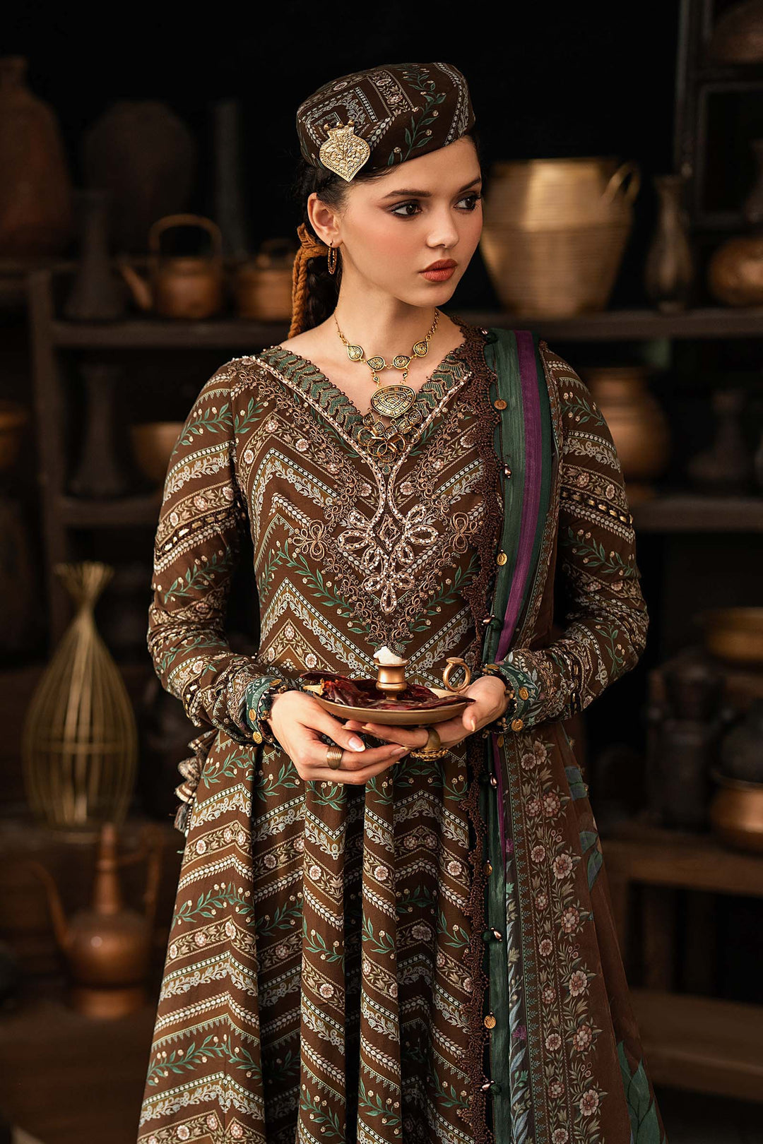 Maria B M.Prints 7A brown cambric unstitched anarkali suit – view 5