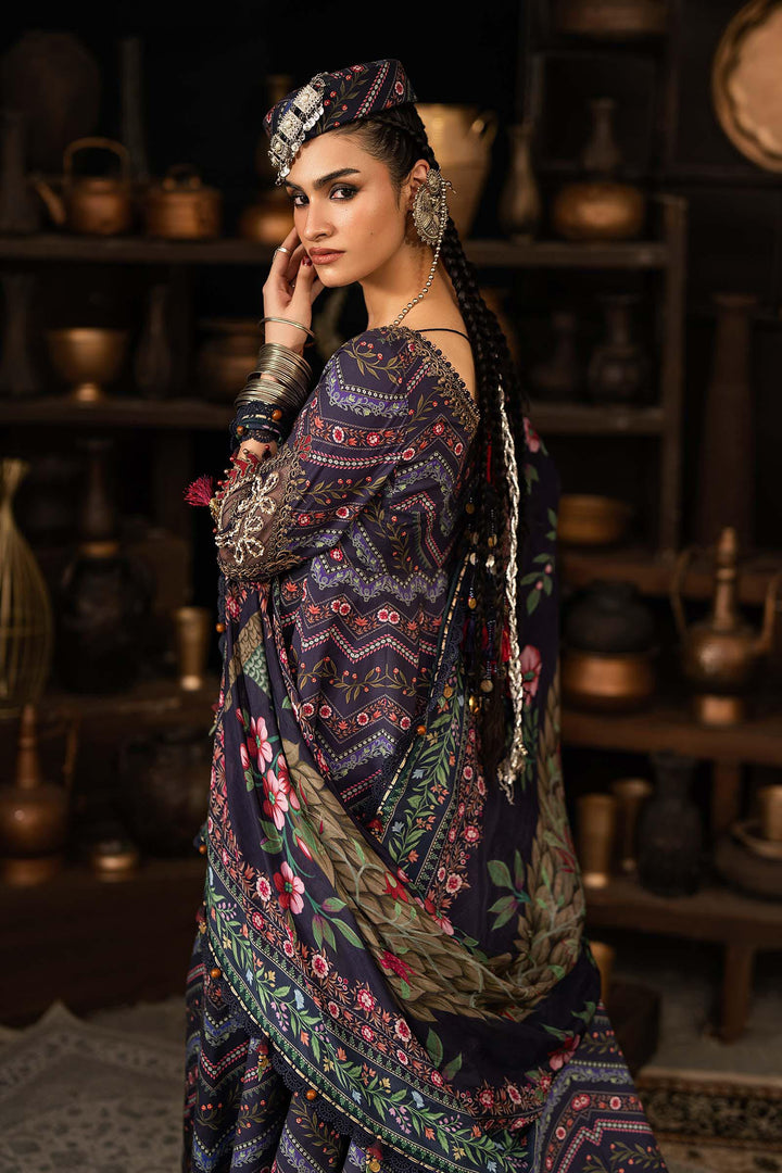 Maria B M.Prints 7B blue cambric unstitched anarkali suit – view 7
