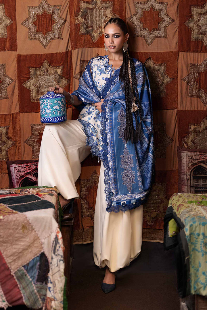 Maria B M.Prints 8A white and blue Irish linen unstitched suit – view 1