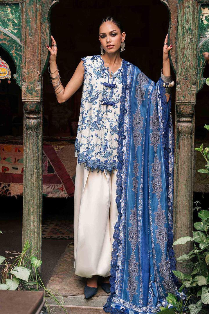Maria B M.Prints 8A white and blue Irish linen unstitched suit – view 2