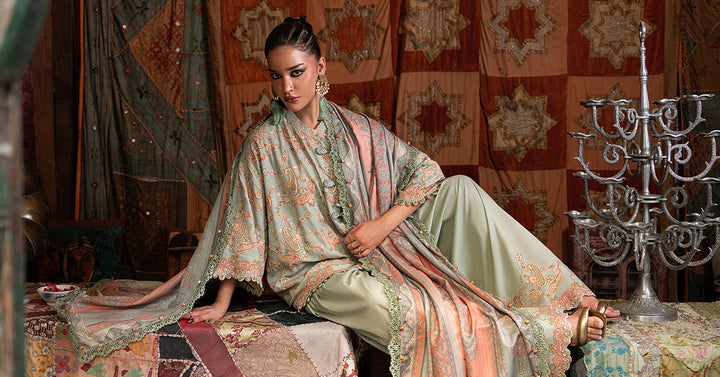 Maria B M.Prints 8B sea green Irish linen unstitched suit – view 8